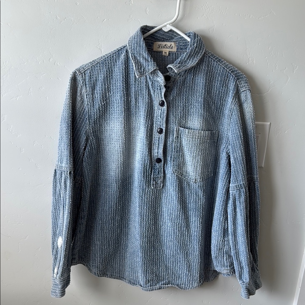 Faherty Blue Textured Button-Up Top - image 1